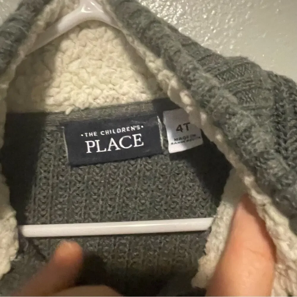 The Children's Place Grey Sherpa Lined Quarter Zip Up Sweater 4T